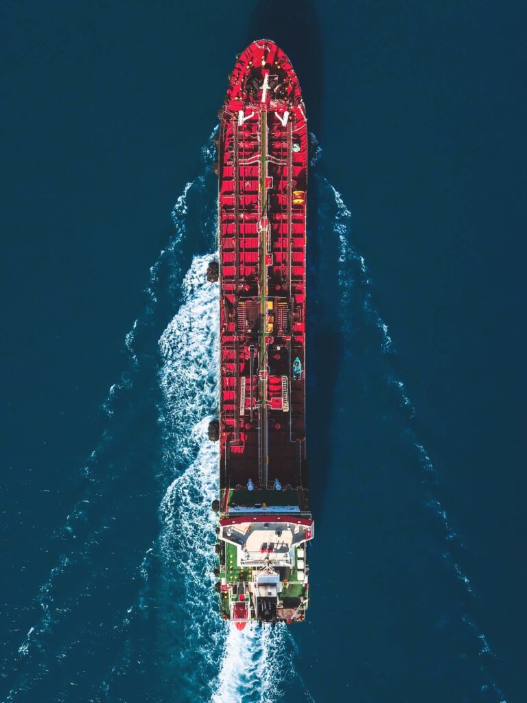 aerial view of an oil tanker ship